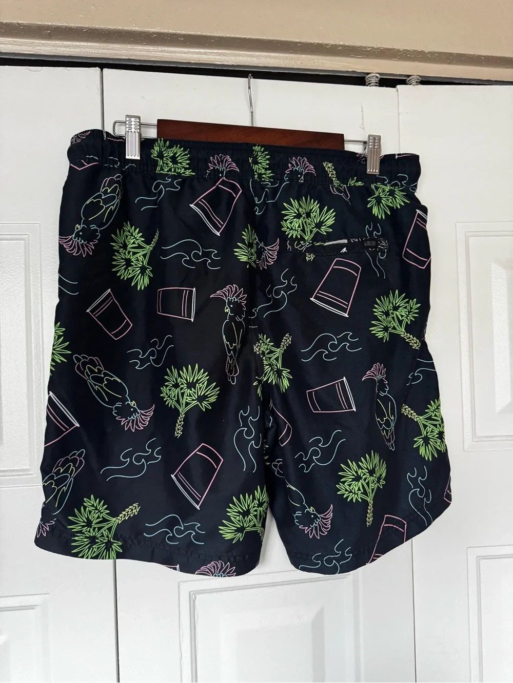 Men's Black Tropical Parrot Swim Trunks - Black